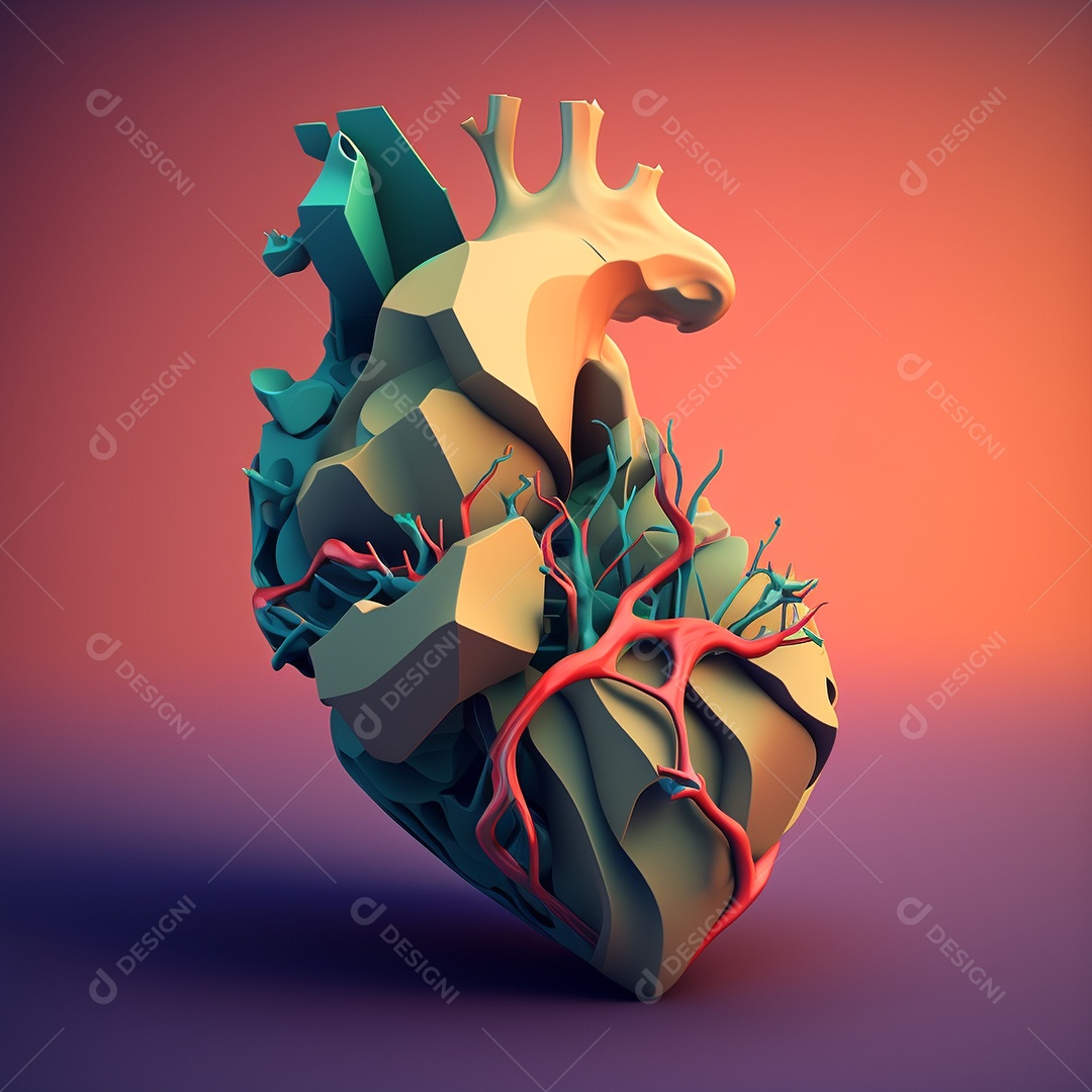 Conceito de cuidado do coração. Ilustração estilizada abstrata. Anatomia e fisiologia cardíaca. Órgão artificial. Dia mundial do coração. Medicina preventiva