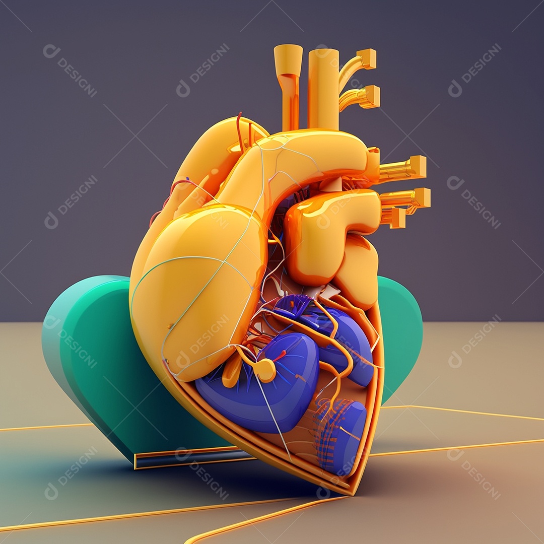 Conceito de cuidado do coração. Ilustração estilizada abstrata. Anatomia e fisiologia cardíaca. Órgão artificial. Dia mundial do coração. Medicina preventiva