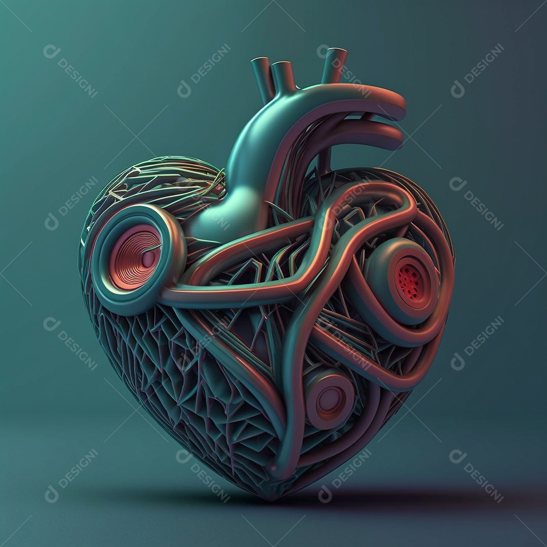 Conceito de cuidado do coração. Ilustração estilizada abstrata. Anatomia e fisiologia cardíaca. Órgão artificial. Dia mundial do coração. Medicina preventiva