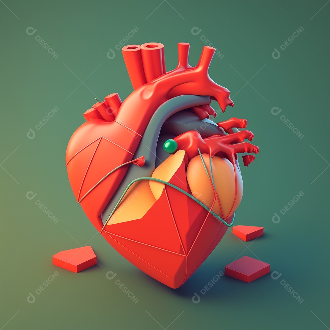 Conceito de cuidado do coração. Ilustração estilizada abstrata. Anatomia e fisiologia cardíaca. Órgão artificial. Dia mundial do coração. Medicina preventiva