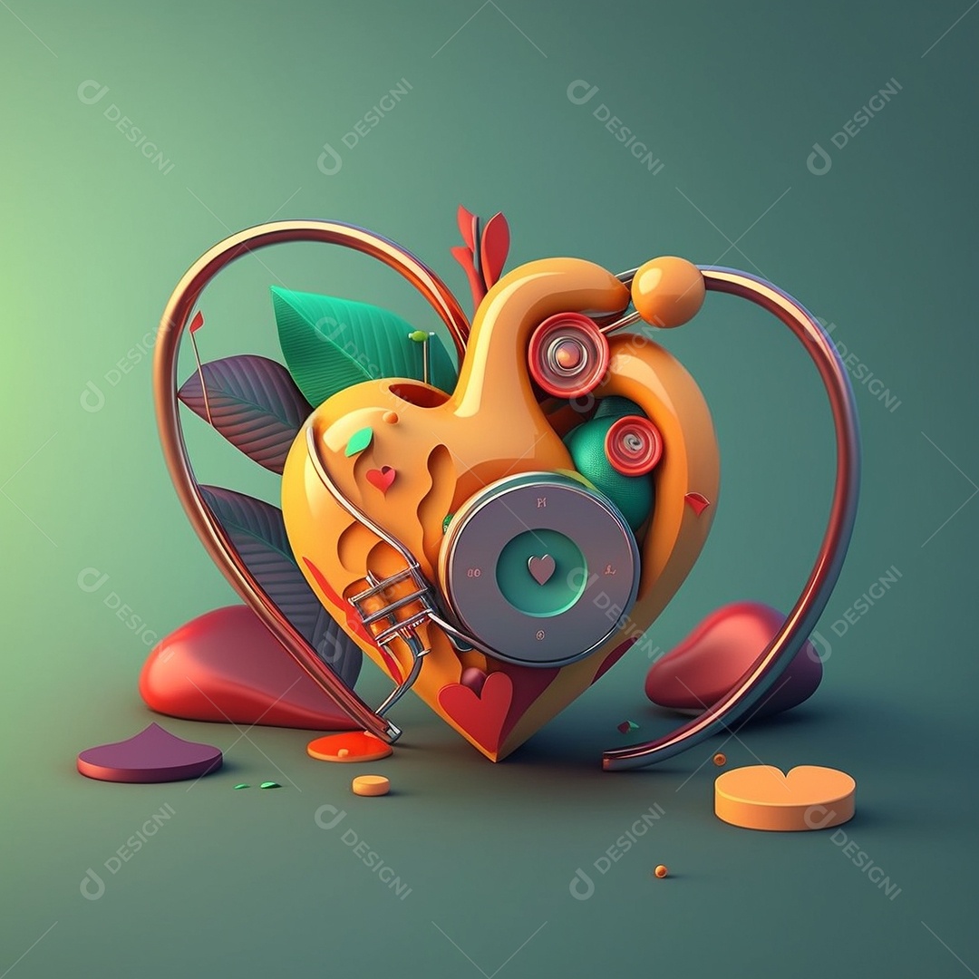 Conceito de cuidado do coração. Ilustração estilizada abstrata. Anatomia e fisiologia cardíaca. Órgão artificial. Dia mundial do coração. Medicina preventiva