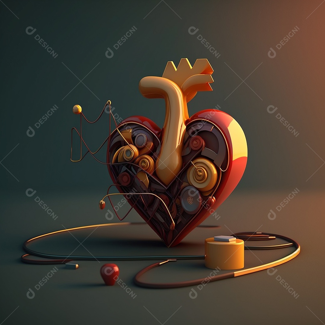 Conceito de cuidado do coração. Ilustração estilizada abstrata. Anatomia e fisiologia cardíaca. Órgão artificial. Dia mundial do coração. Medicina preventiva