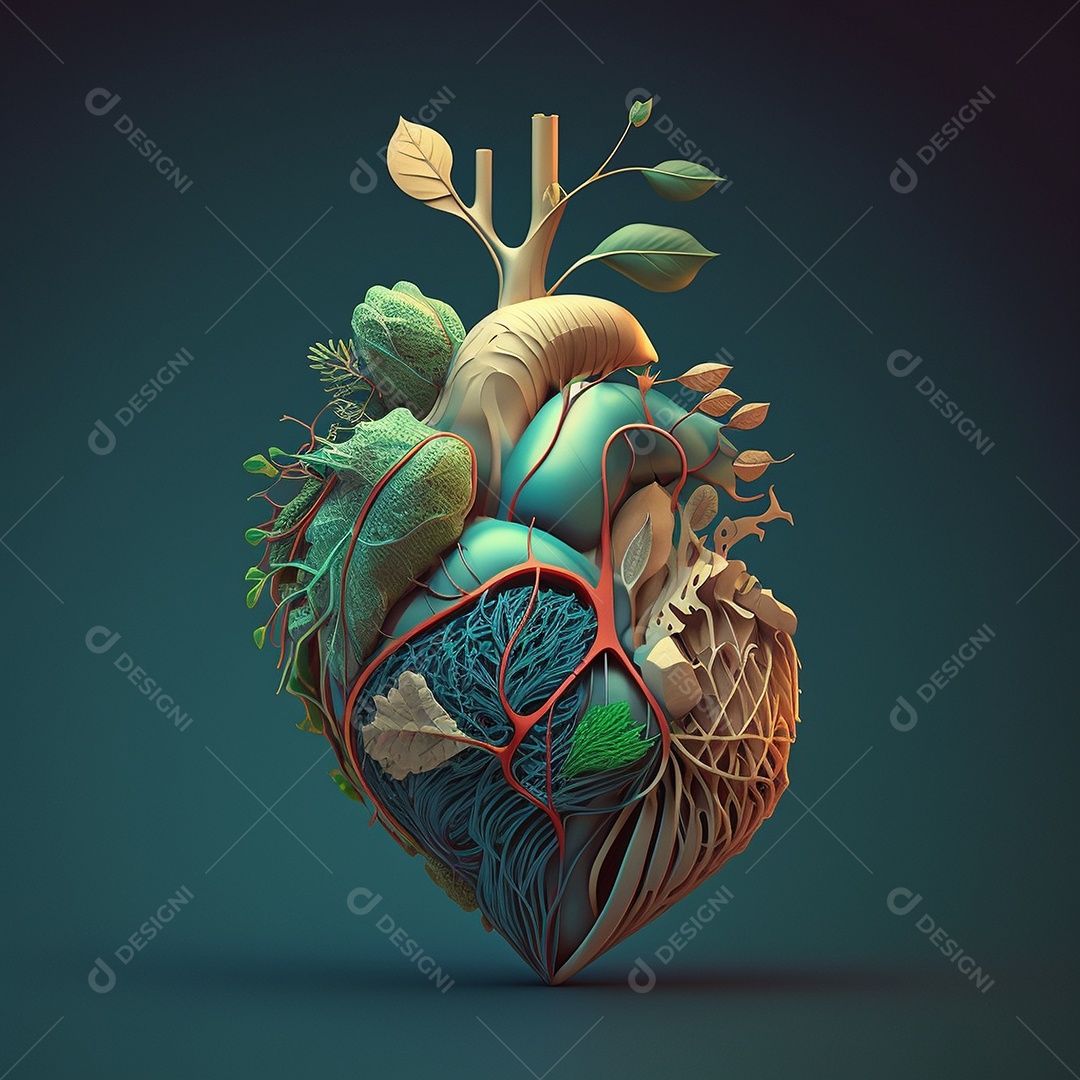 Conceito de cuidado do coração. Ilustração estilizada abstrata. Anatomia e fisiologia cardíaca. Órgão artificial. Dia mundial do coração. Medicina preventiva