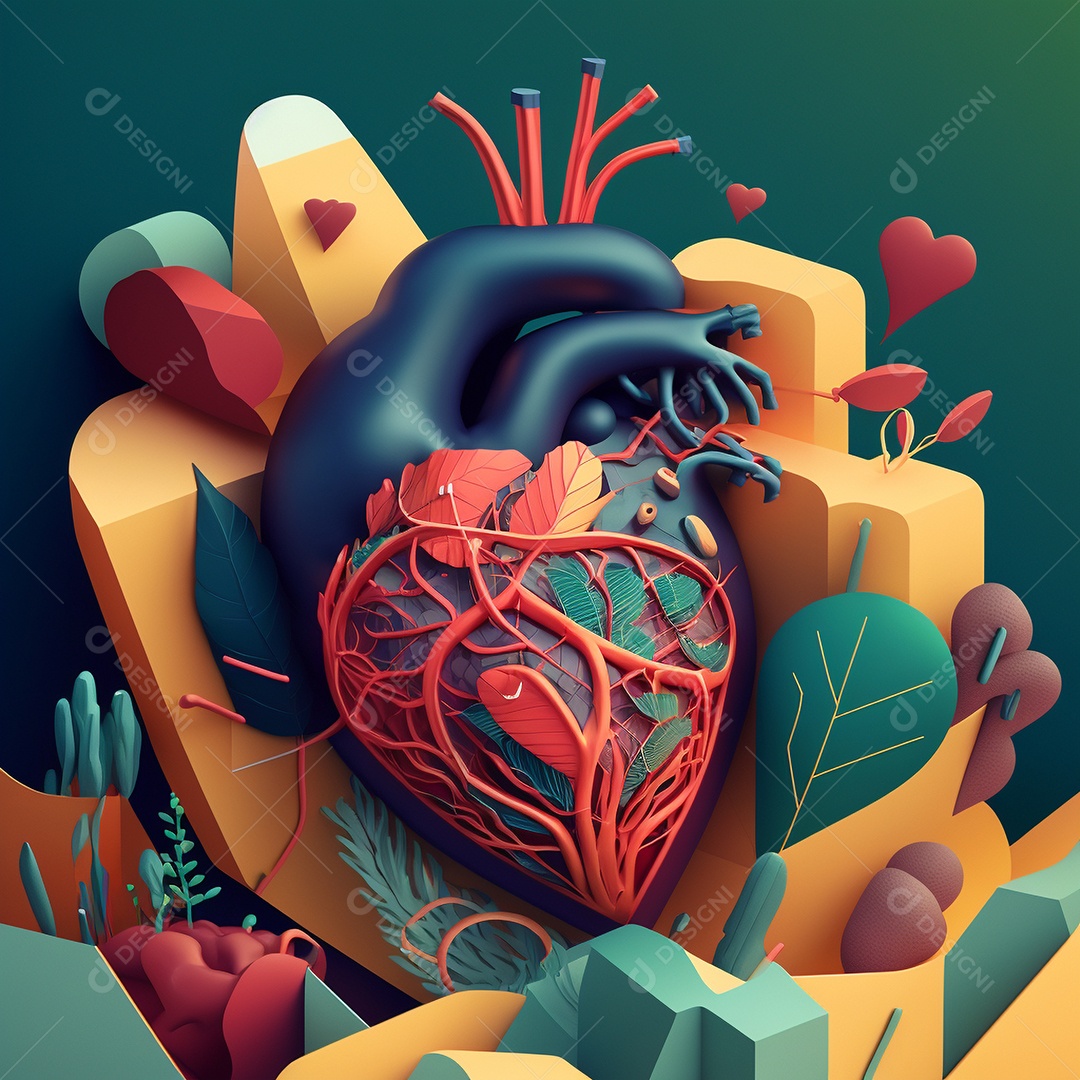 Conceito de cuidado do coração. Ilustração estilizada abstrata. Anatomia e fisiologia cardíaca. Órgão artificial. Dia mundial do coração. Medicina preventiva