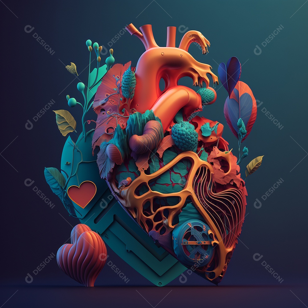 Conceito de cuidado do coração. Ilustração estilizada abstrata. Anatomia e fisiologia cardíaca. Órgão artificial. Dia mundial do coração. Medicina preventiva