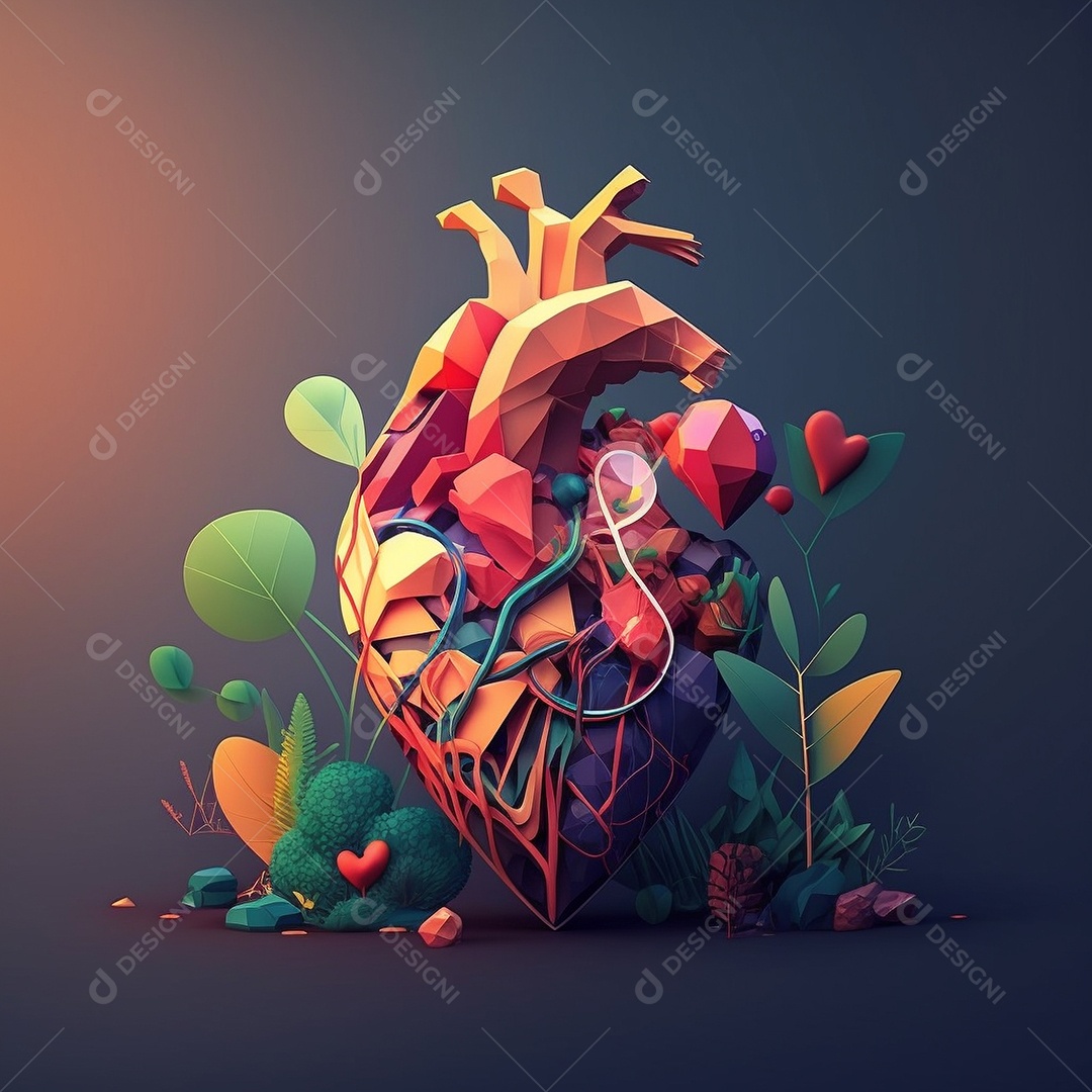 Conceito de cuidado do coração. Ilustração estilizada abstrata. Anatomia e fisiologia cardíaca. Órgão artificial. Dia mundial do coração. Medicina preventiva