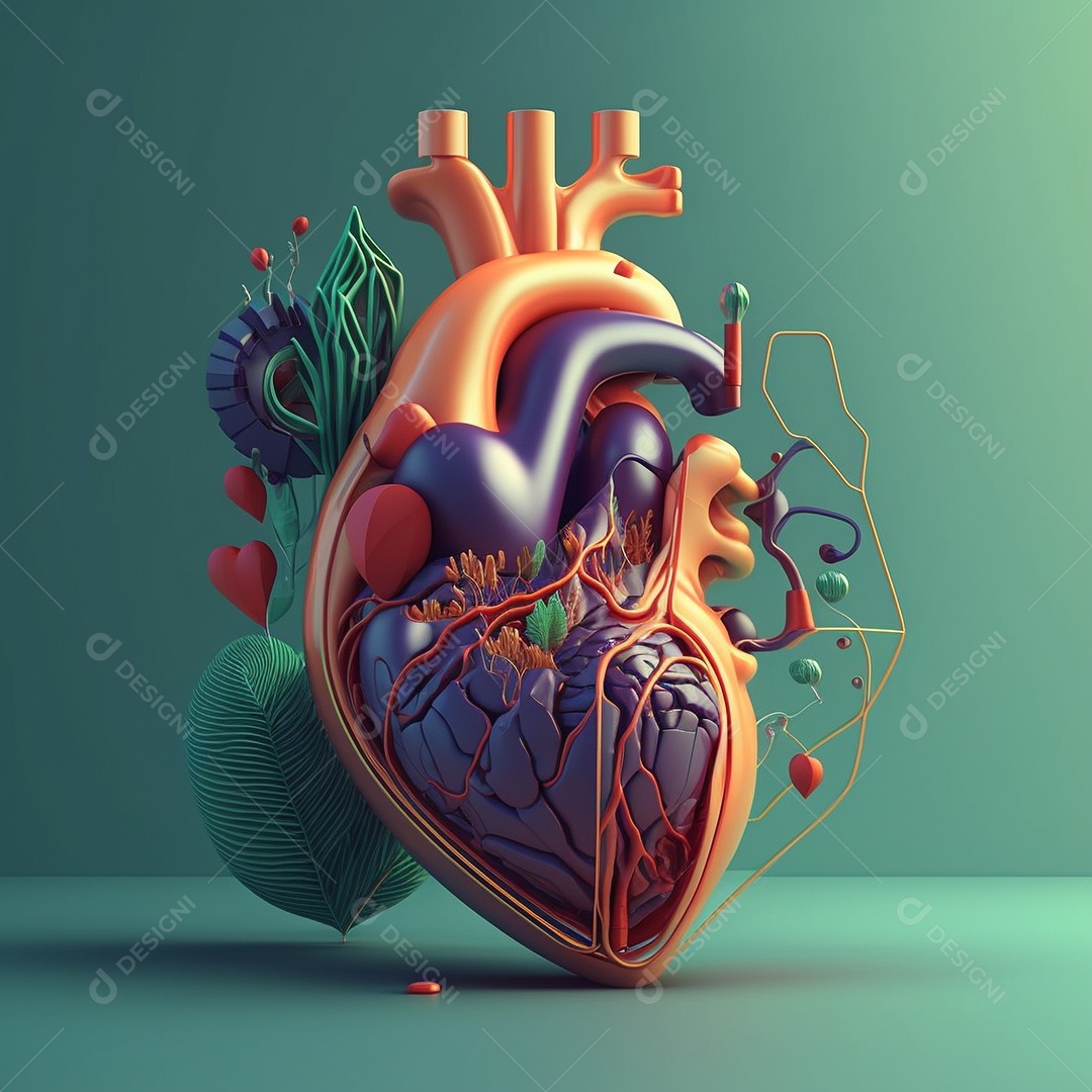 Conceito de cuidado do coração. Ilustração estilizada abstrata. Anatomia e fisiologia cardíaca. Órgão artificial. Dia mundial do coração. Medicina preventiva