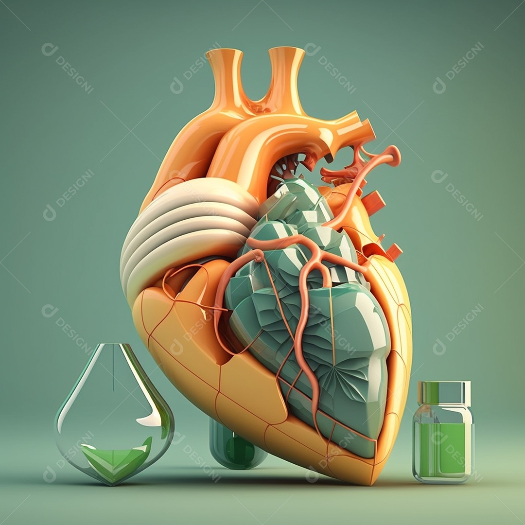 Conceito de cuidado do coração. Ilustração estilizada abstrata. Anatomia e fisiologia cardíaca. Órgão artificial. Dia mundial do coração. Medicina preventiva