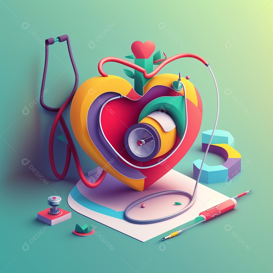 Conceito de cuidado do coração. Ilustração estilizada abstrata. Anatomia e fisiologia cardíaca. Órgão artificial. Dia mundial do coração. Medicina preventiva