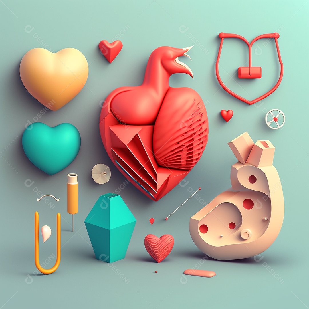 Conceito de cuidado do coração. Ilustração estilizada abstrata. Anatomia e fisiologia cardíaca. Órgão artificial. Dia mundial do coração. Medicina preventiva