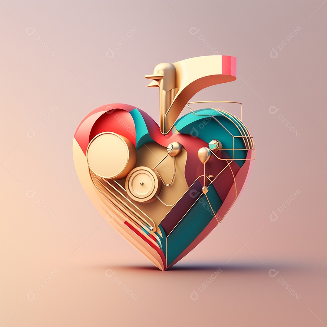 Conceito de cuidado do coração. Ilustração estilizada abstrata. Anatomia e fisiologia cardíaca. Órgão artificial. Dia mundial do coração. Medicina preventiva