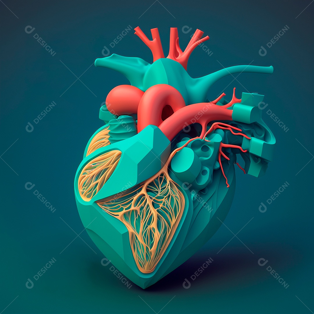 Conceito de cuidado do coração. Ilustração estilizada abstrata. Anatomia e fisiologia cardíaca. Órgão artificial. Dia mundial do coração. Medicina preventiva
