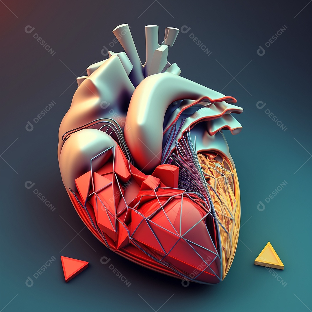 Conceito de cuidado do coração. Ilustração estilizada abstrata. Anatomia e fisiologia cardíaca. Órgão artificial. Dia mundial do coração. Medicina preventiva