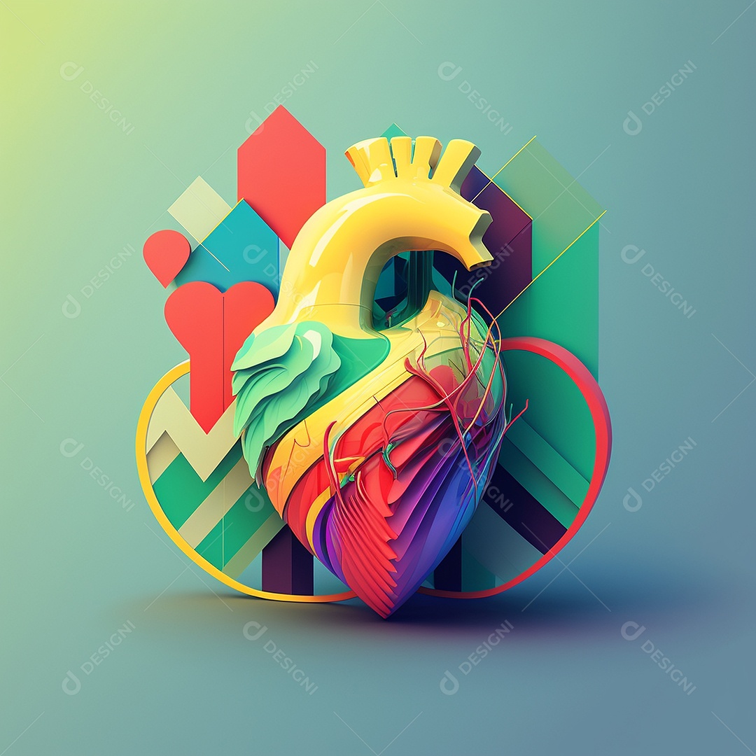 Conceito de cuidado do coração. Ilustração estilizada abstrata. Anatomia e fisiologia cardíaca. Órgão artificial. Dia mundial do coração. Medicina preventiva