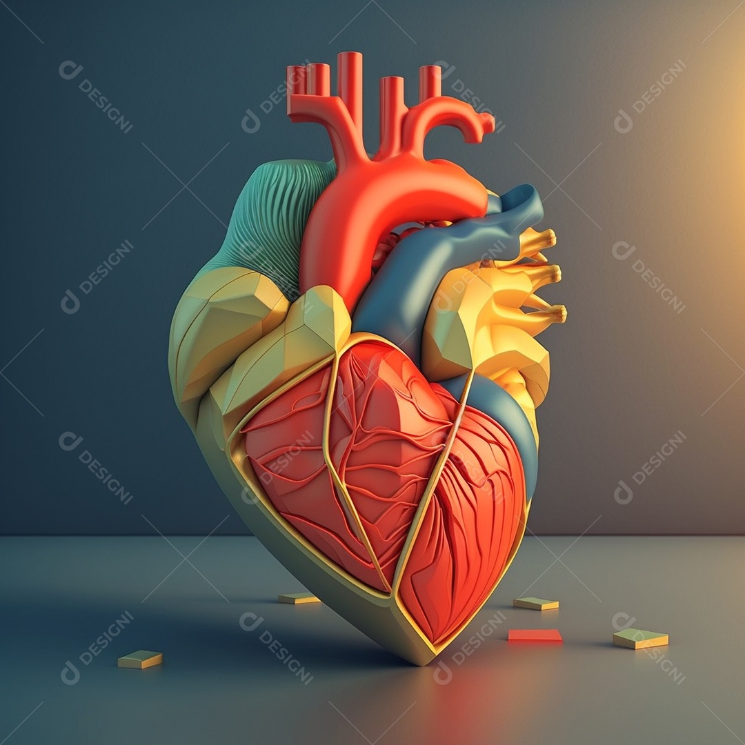 Conceito de cuidado do coração. Ilustração estilizada abstrata. Anatomia e fisiologia cardíaca. Órgão artificial. Dia mundial do coração. Medicina preventiva