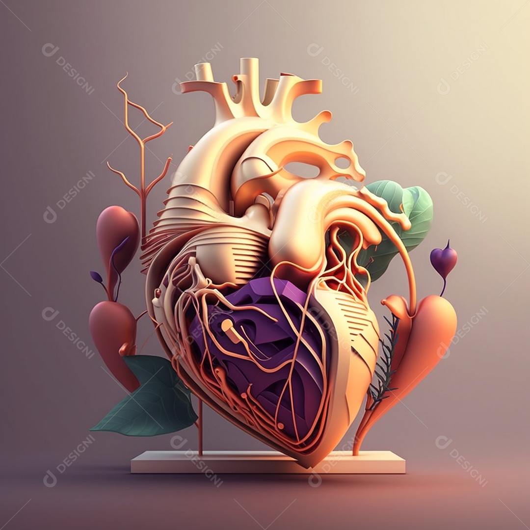 Conceito de cuidado do coração. Ilustração estilizada abstrata. Anatomia e fisiologia cardíaca. Órgão artificial. Dia mundial do coração. Medicina preventiva