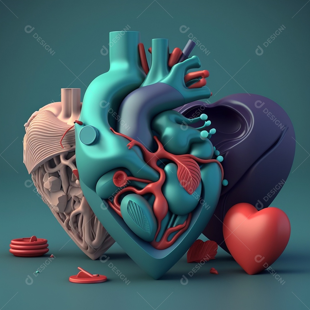 Conceito de cuidado do coração. Ilustração estilizada abstrata. Anatomia e fisiologia cardíaca. Órgão artificial. Dia mundial do coração. Medicina preventiva