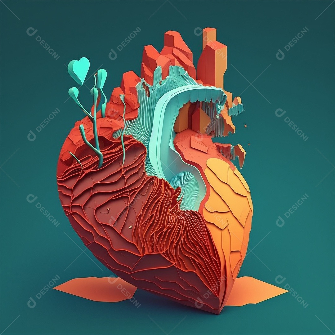 Conceito de cuidado do coração. Ilustração estilizada abstrata. Anatomia e fisiologia cardíaca. Órgão artificial. Dia mundial do coração. Medicina preventiva