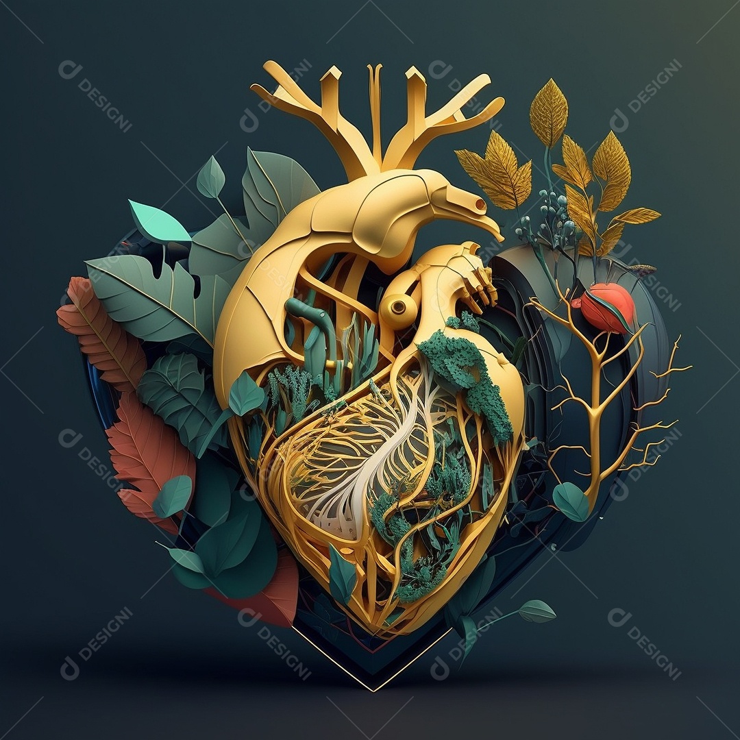 Conceito de cuidado do coração. Ilustração estilizada abstrata. Anatomia e fisiologia cardíaca. Órgão artificial. Dia mundial do coração. Medicina preventiva