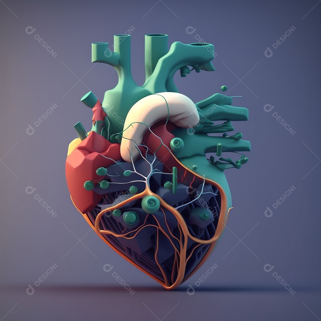 Conceito de cuidado do coração. Ilustração estilizada abstrata. Anatomia e fisiologia cardíaca. Órgão artificial. Dia mundial do coração. Medicina preventiva