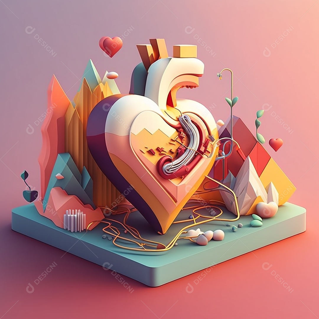 Conceito de cuidado do coração. Ilustração estilizada abstrata. Anatomia e fisiologia cardíaca. Órgão artificial. Dia mundial do coração. Medicina preventiva