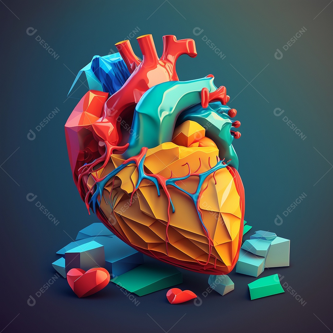 Conceito de cuidado do coração. Ilustração estilizada abstrata. Anatomia e fisiologia cardíaca. Órgão artificial. Dia mundial do coração. Medicina preventiva