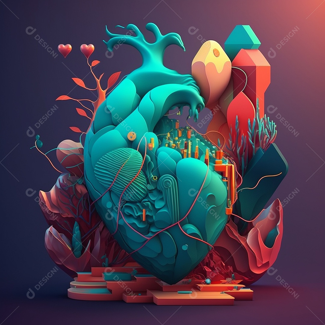 Conceito de cuidado do coração. Ilustração estilizada abstrata. Anatomia e fisiologia cardíaca. Órgão artificial. Dia mundial do coração. Medicina preventiva