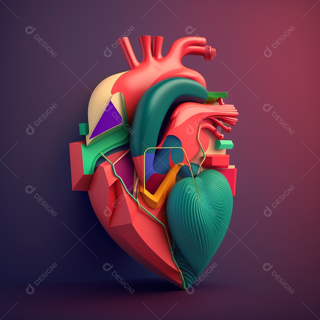 Conceito de cuidado do coração. Ilustração estilizada abstrata. Anatomia e fisiologia cardíaca. Órgão artificial. Dia mundial do coração. Medicina preventiva