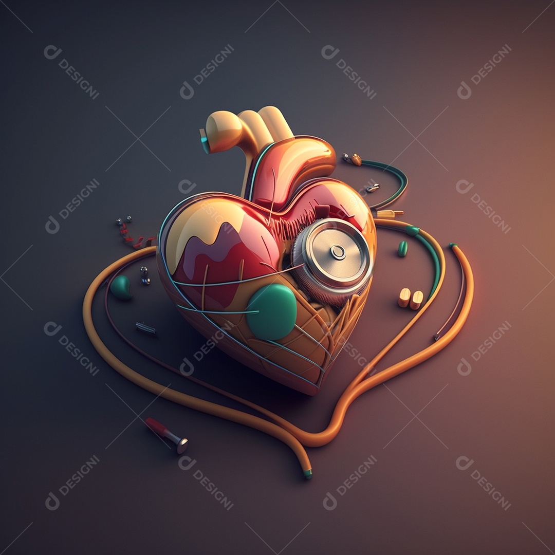 Conceito de cuidado do coração. Ilustração estilizada abstrata. Anatomia e fisiologia cardíaca. Órgão artificial. Dia mundial do coração. Medicina preventiva