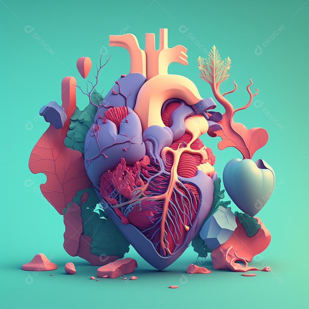 Conceito de cuidado do coração. Ilustração estilizada abstrata. Anatomia e fisiologia cardíaca. Órgão artificial. Dia mundial do coração. Medicina preventiva