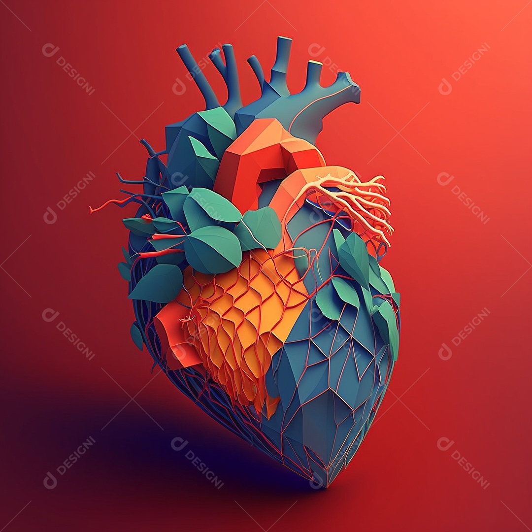 Conceito de cuidado do coração. Ilustração estilizada abstrata. Anatomia e fisiologia cardíaca. Órgão artificial. Dia mundial do coração. Medicina preventiva