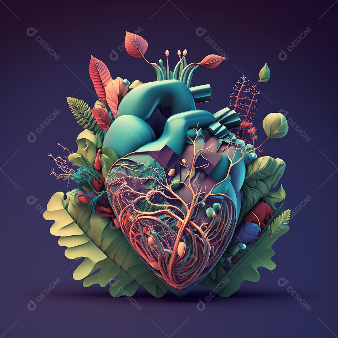 Conceito de cuidado do coração. Ilustração estilizada abstrata. Anatomia e fisiologia cardíaca. Órgão artificial. Dia mundial do coração. Medicina preventiva