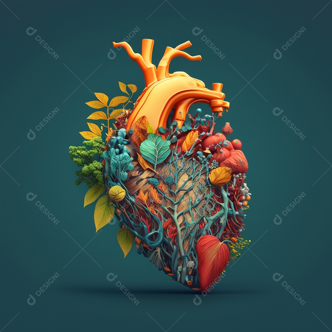 Conceito de cuidado do coração. Ilustração estilizada abstrata. Anatomia e fisiologia cardíaca. Órgão artificial. Dia mundial do coração. Medicina preventiva