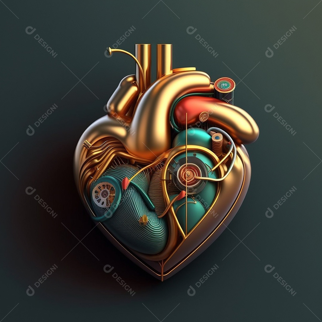 Conceito de cuidado do coração. Ilustração estilizada abstrata. Anatomia e fisiologia cardíaca. Órgão artificial. Dia mundial do coração. Medicina preventiva