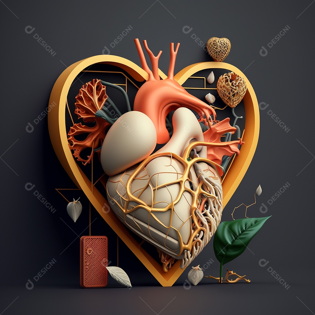 Conceito de cuidado do coração. Ilustração estilizada abstrata. Anatomia e fisiologia cardíaca. Órgão artificial. Dia mundial do coração. Medicina preventiva