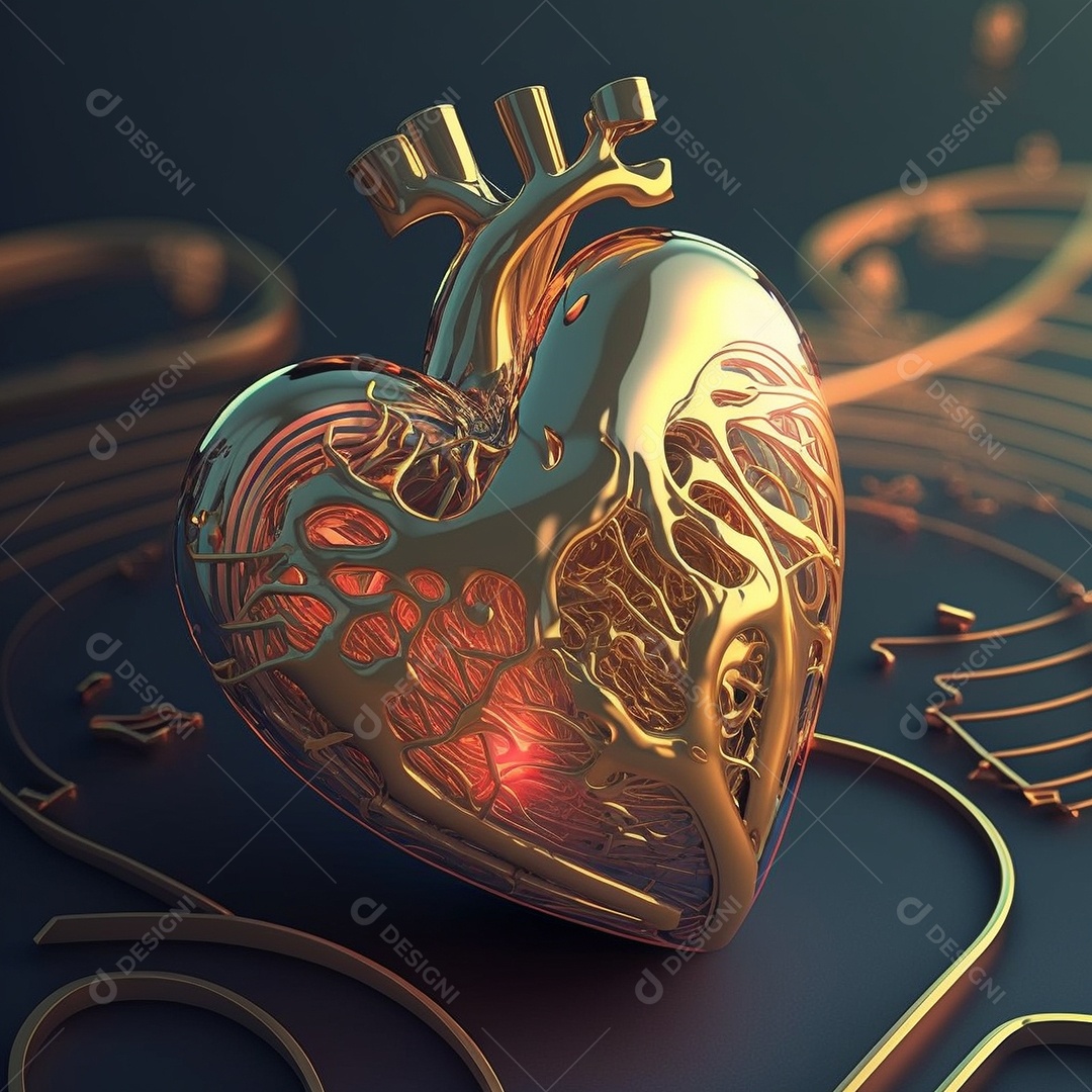 Conceito de cuidado do coração. Ilustração estilizada abstrata. Anatomia e fisiologia cardíaca. Órgão artificial. Dia mundial do coração. Medicina preventiva