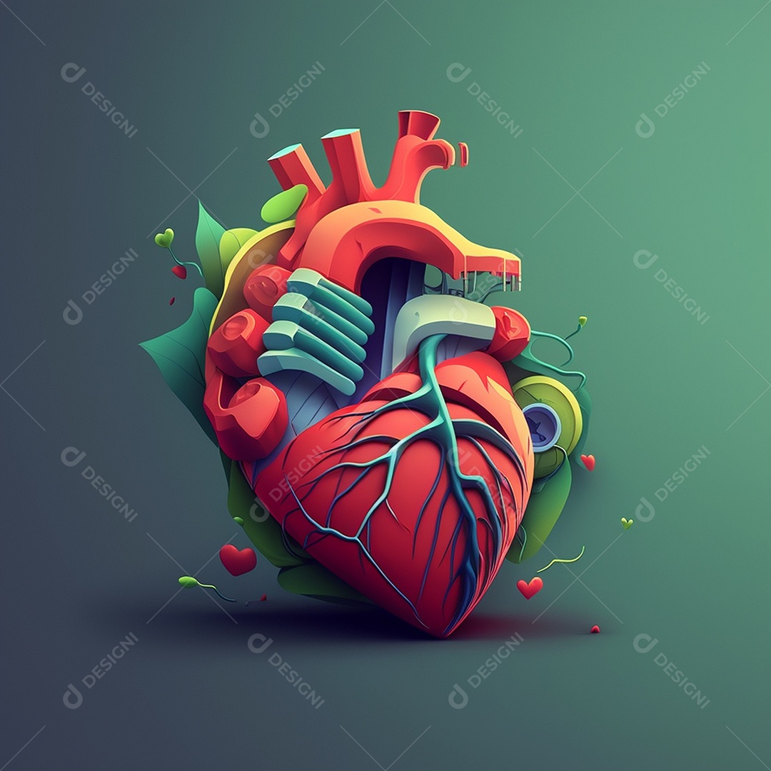 Conceito de cuidado do coração. Ilustração estilizada abstrata. Anatomia e fisiologia cardíaca. Órgão artificial. Dia mundial do coração. Medicina preventiva