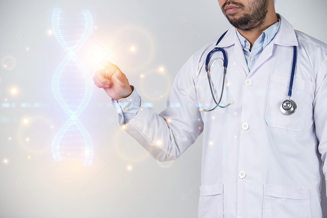 Médico usando renderização 3D de interface futurista médica digital