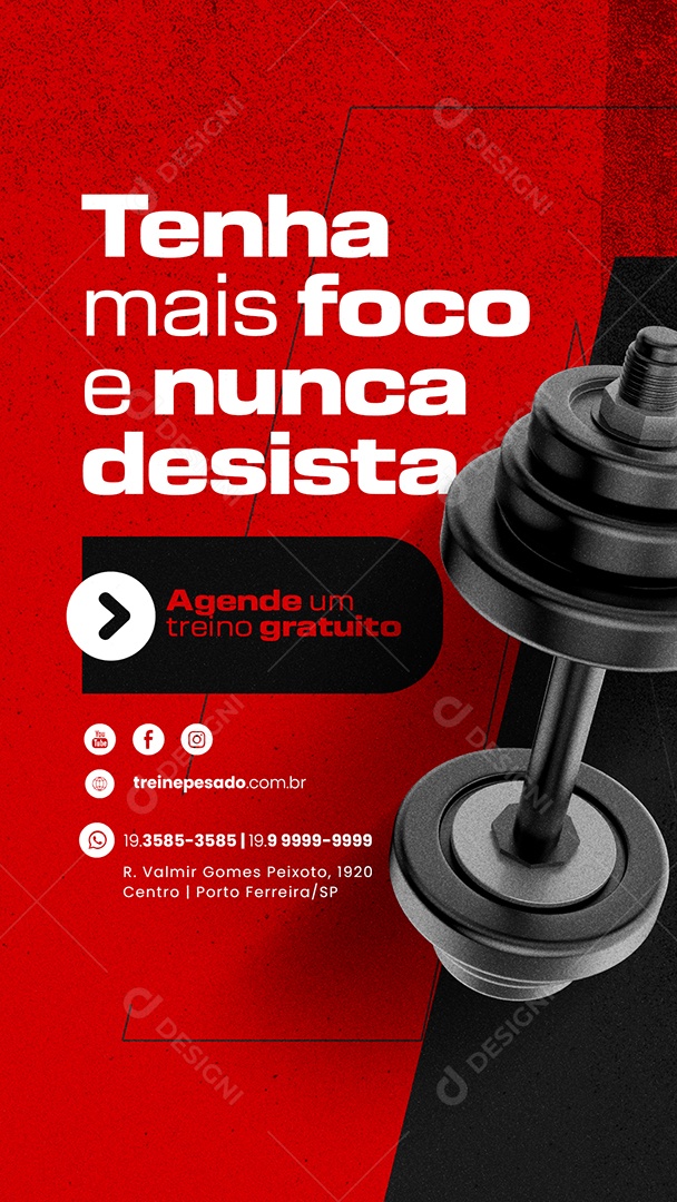 Story Tenha Mais Foco E Nunca Desista Academia Social Media PSD Editável