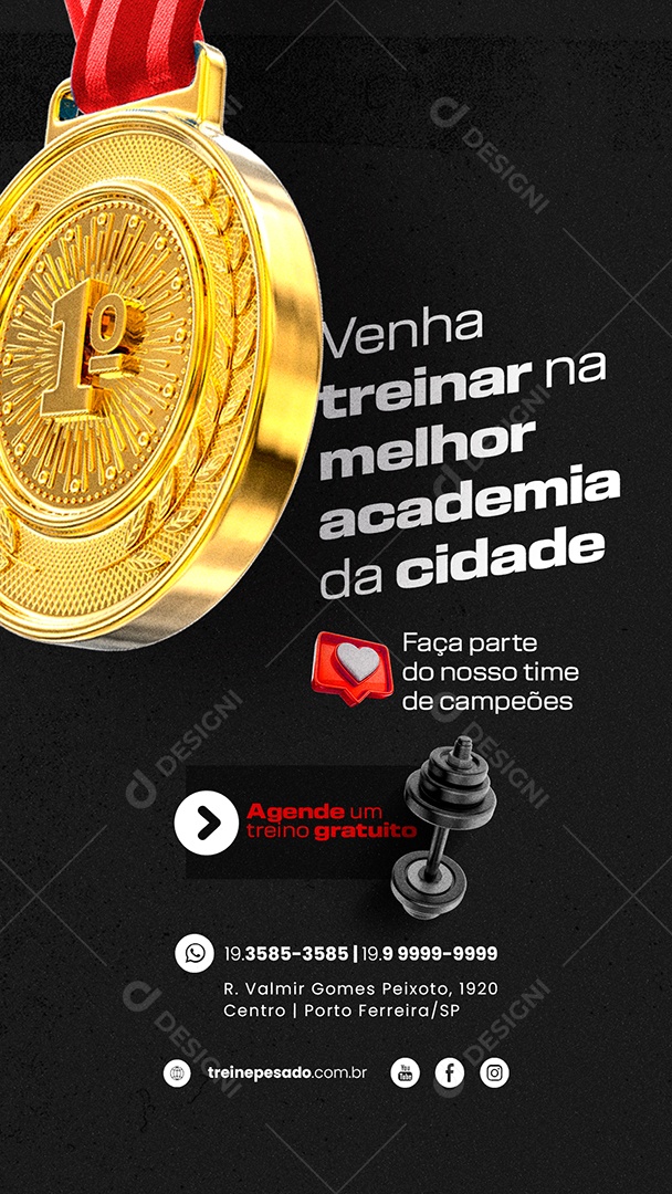 Story Venha Na Melhor Academia Da Cidade Faça Parte Do Nosso Time De Campeões Social Media PSD Editável
