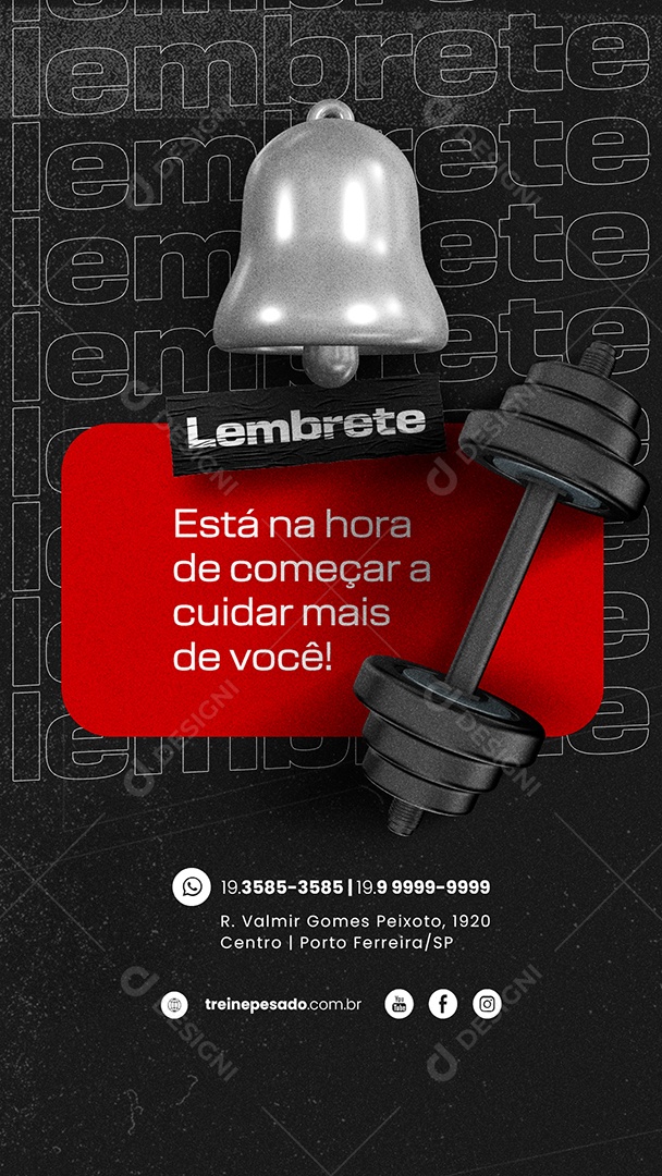 Story Lembrete Está Na Hora De Começar A Cuidar Mais De Você Academia Social Media PSD Editável