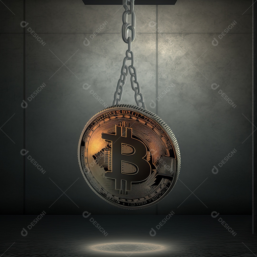 Conceito de criptomoeda Bitcoin sendo destruída, exterminada, sacrificada após uma grande recessão financeira