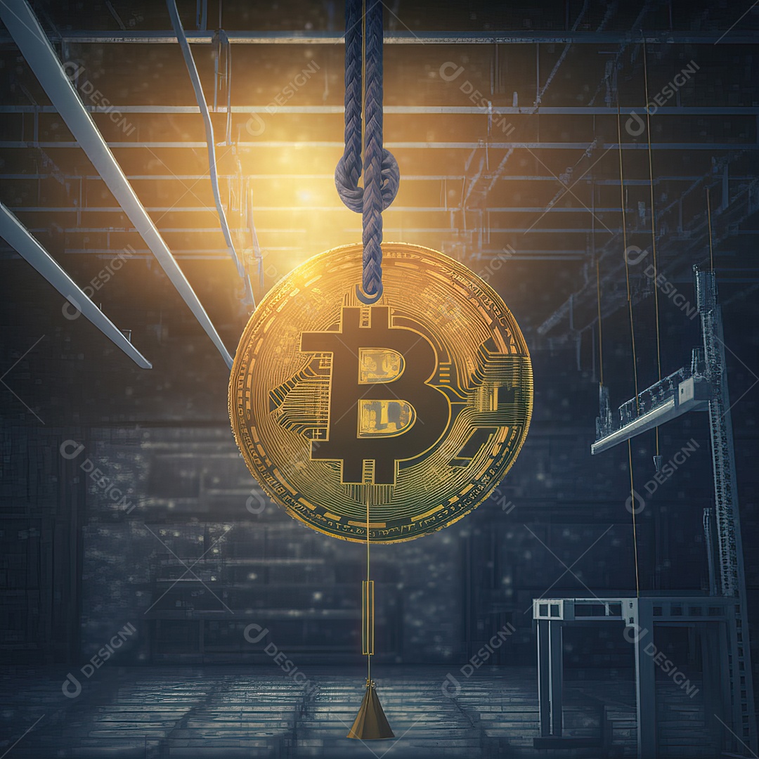 Conceito de criptomoeda Bitcoin sendo destruída, exterminada, sacrificada após uma grande recessão financeira