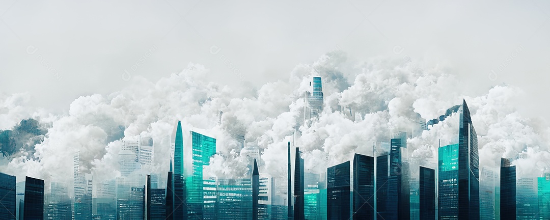 Painel temático e conceitual de economia com diversos prédios de grande porte formando uma grande metrópole financeira