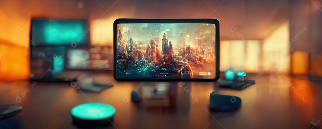 Painel temático e conceitual de economia com diversos prédios de grande porte formando uma grande metrópole financeira