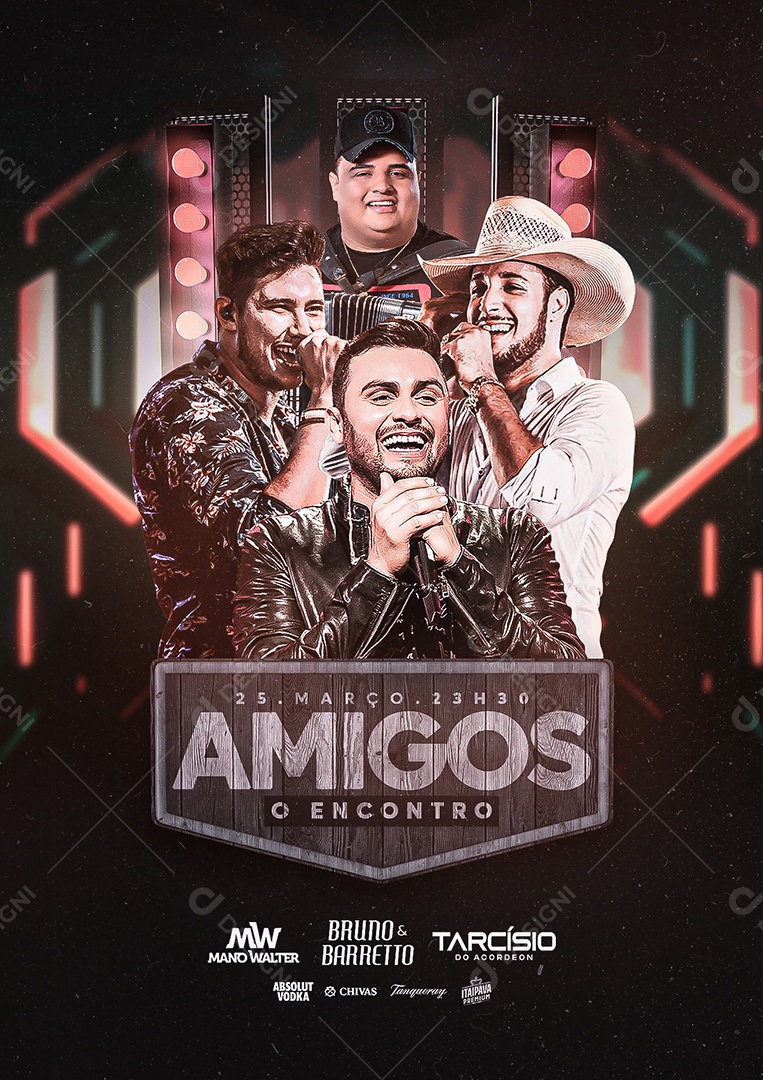 Amigos O Econtro Mano Walter Bruno & Barreto Tarcísio Do Acordeon Flyer Social Media PSD Editável