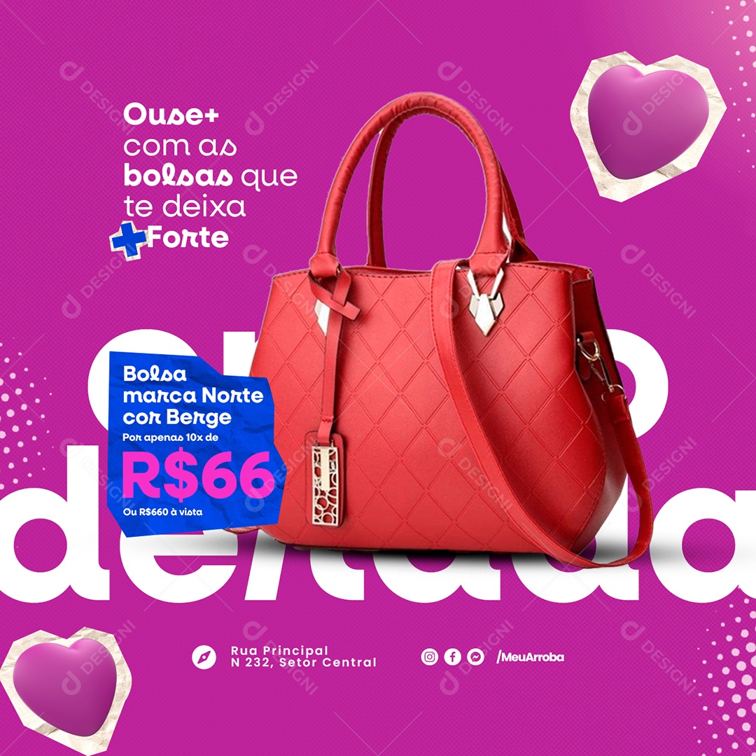 Bolsa Marca Norte Cor Berge 66,00 Campanha Publicitária Dia Da Mulher Social Media PSD Editável