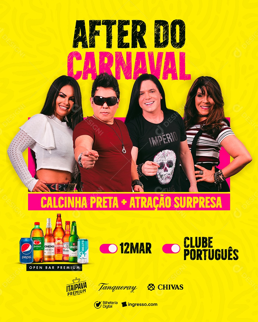 After Do Carnaval Calcinha Preta + Atração Surpresa Flyer Social Media PSD Editável
