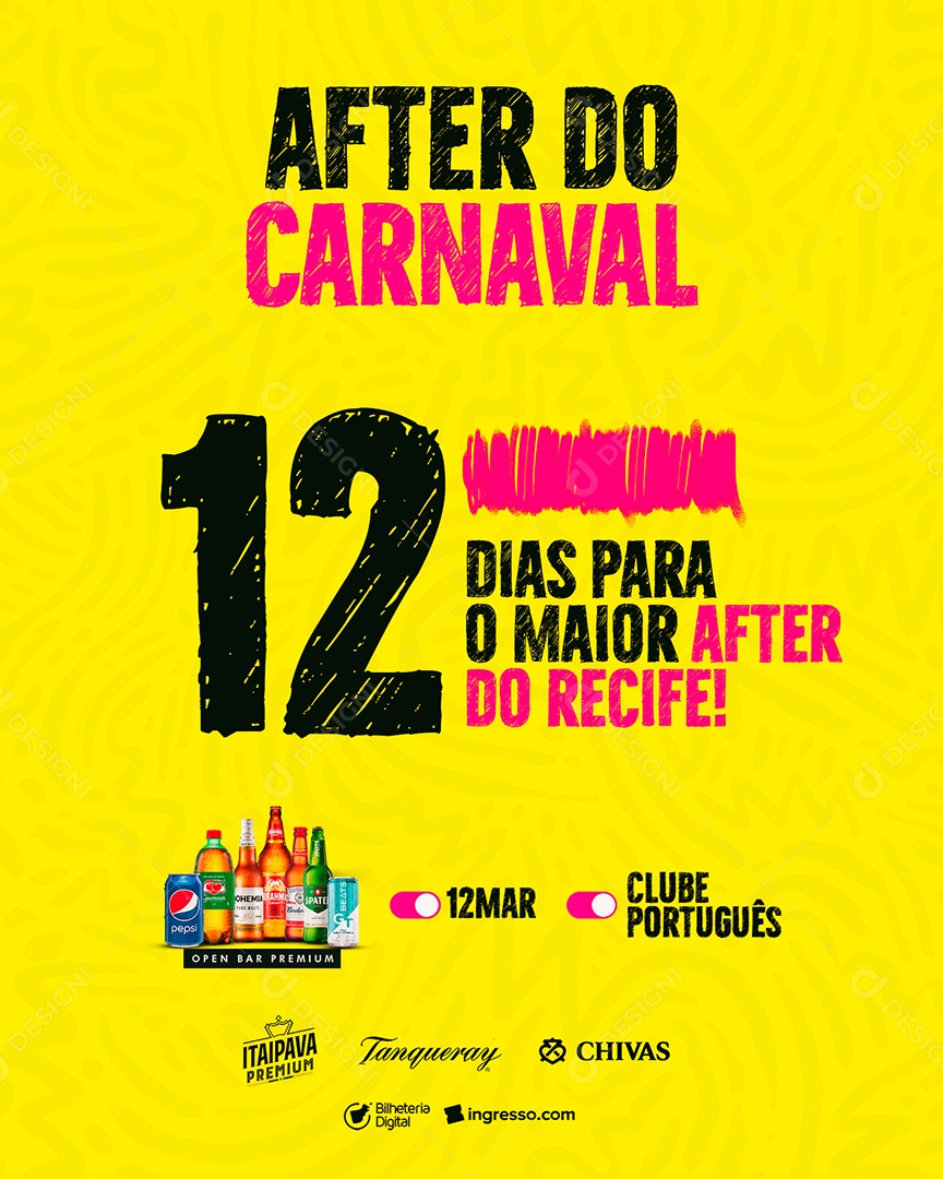After Do Carnaval 12 Dias Para O Maior After Do Recife Flyer Social Media PSD Editável
