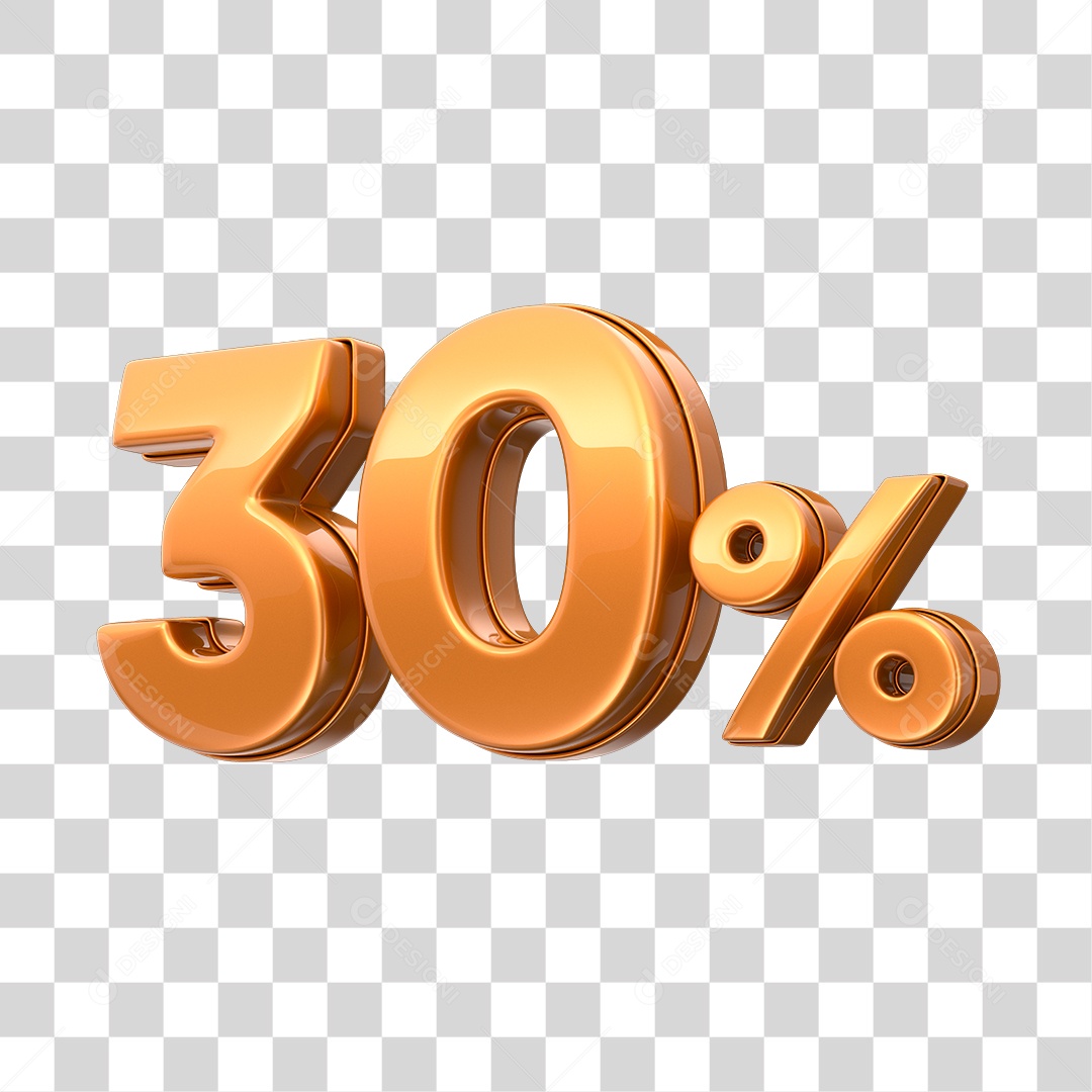 Número 3D 30% Elemento Para Composição PNG Transparente